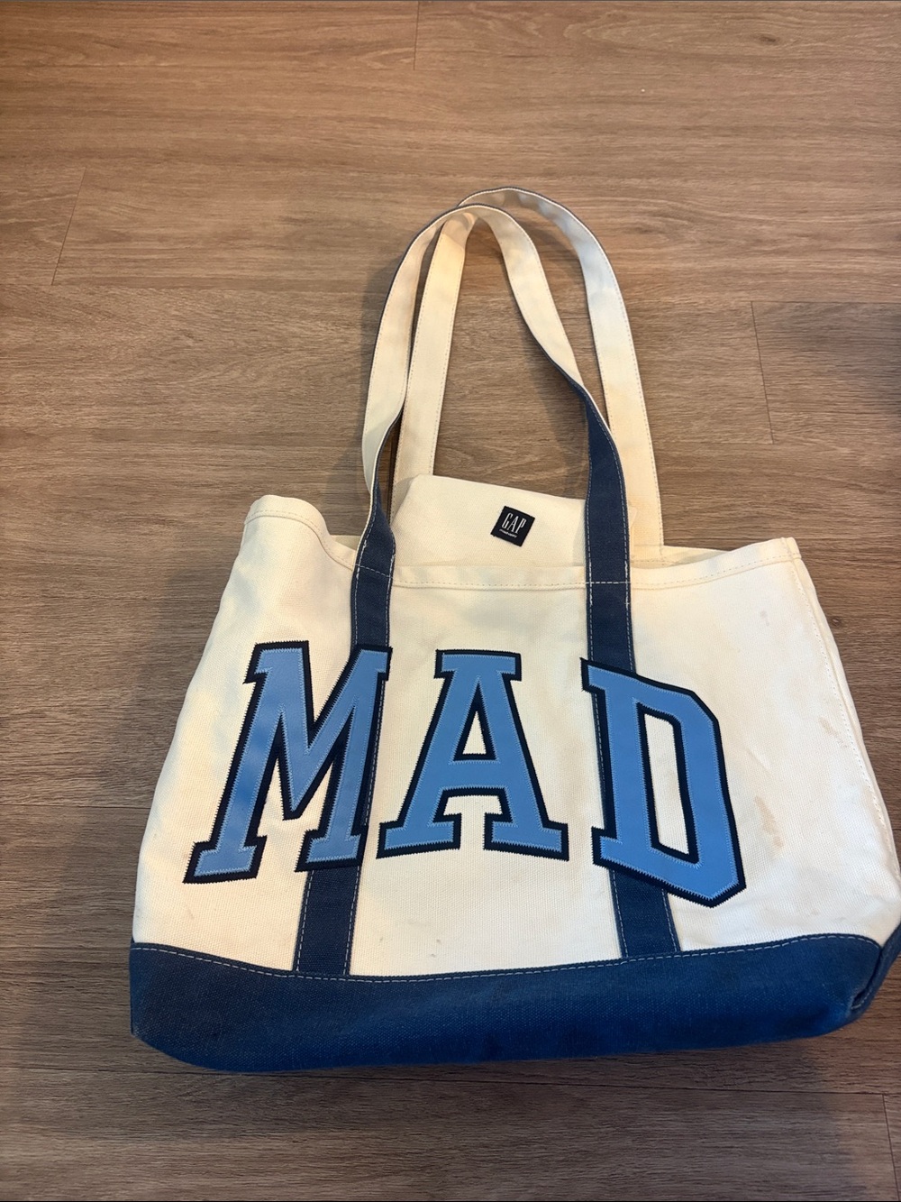 GAP Canvas Tote Bag in Cream and Blue with MAD Graphic